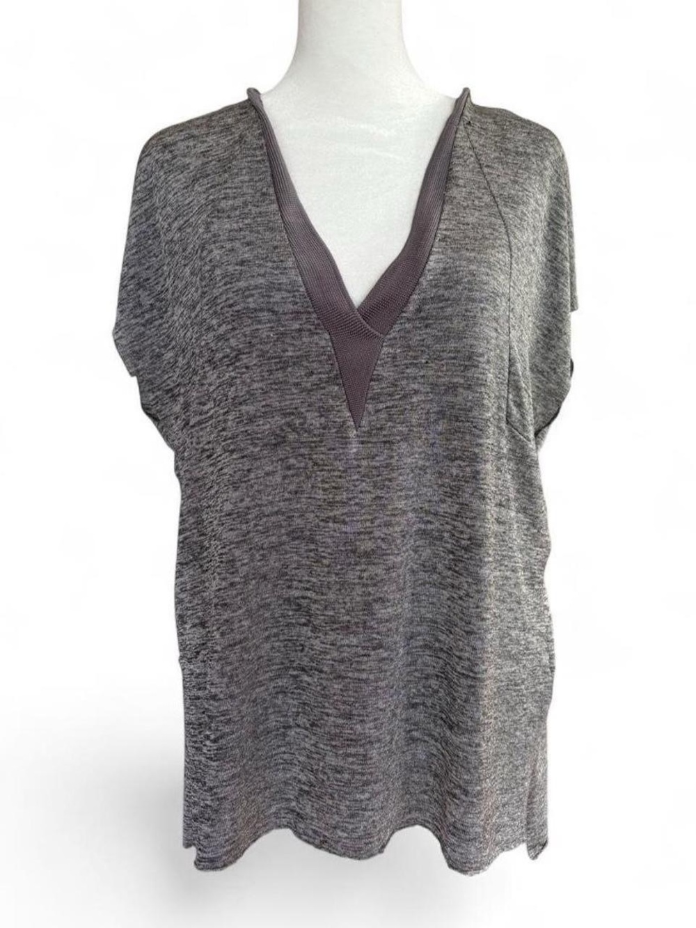 Zara Heather Gray V-Neck Short Sleeve Top